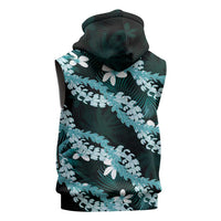 Puakenikeni Maile Lei Sleeveless Hoodie Frangipani Turquoise Tropical Leaves LT01 - Polynesian Pride