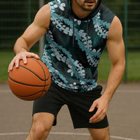 Puakenikeni Maile Lei Sleeveless Hoodie Frangipani Turquoise Tropical Leaves LT01 - Polynesian Pride