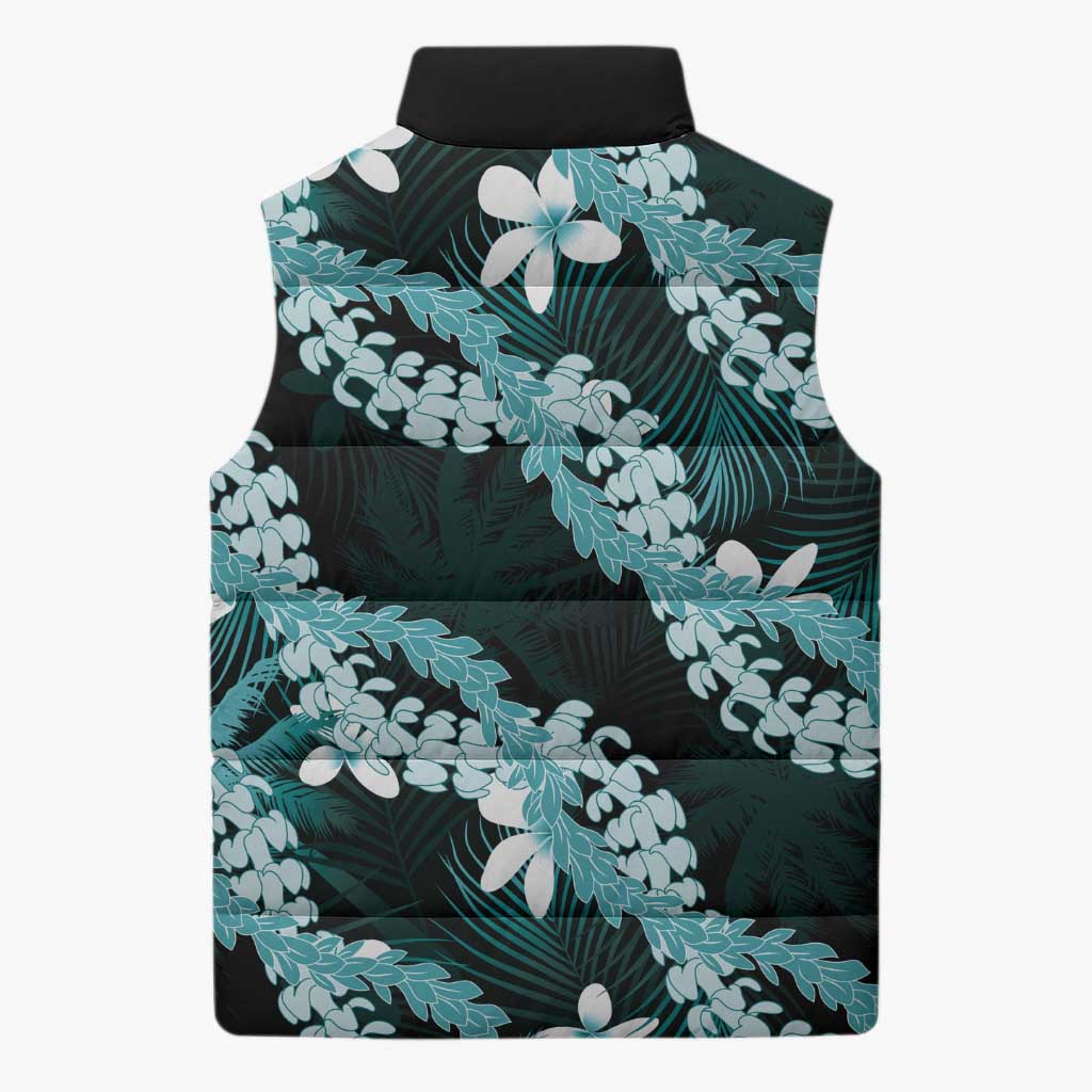 Puakenikeni Maile Lei Sleeveless Puffer Jacket Frangipani Turquoise Tropical Leaves LT01 - Polynesian Pride
