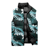 Puakenikeni Maile Lei Sleeveless Puffer Jacket Frangipani Turquoise Tropical Leaves LT01 - Polynesian Pride