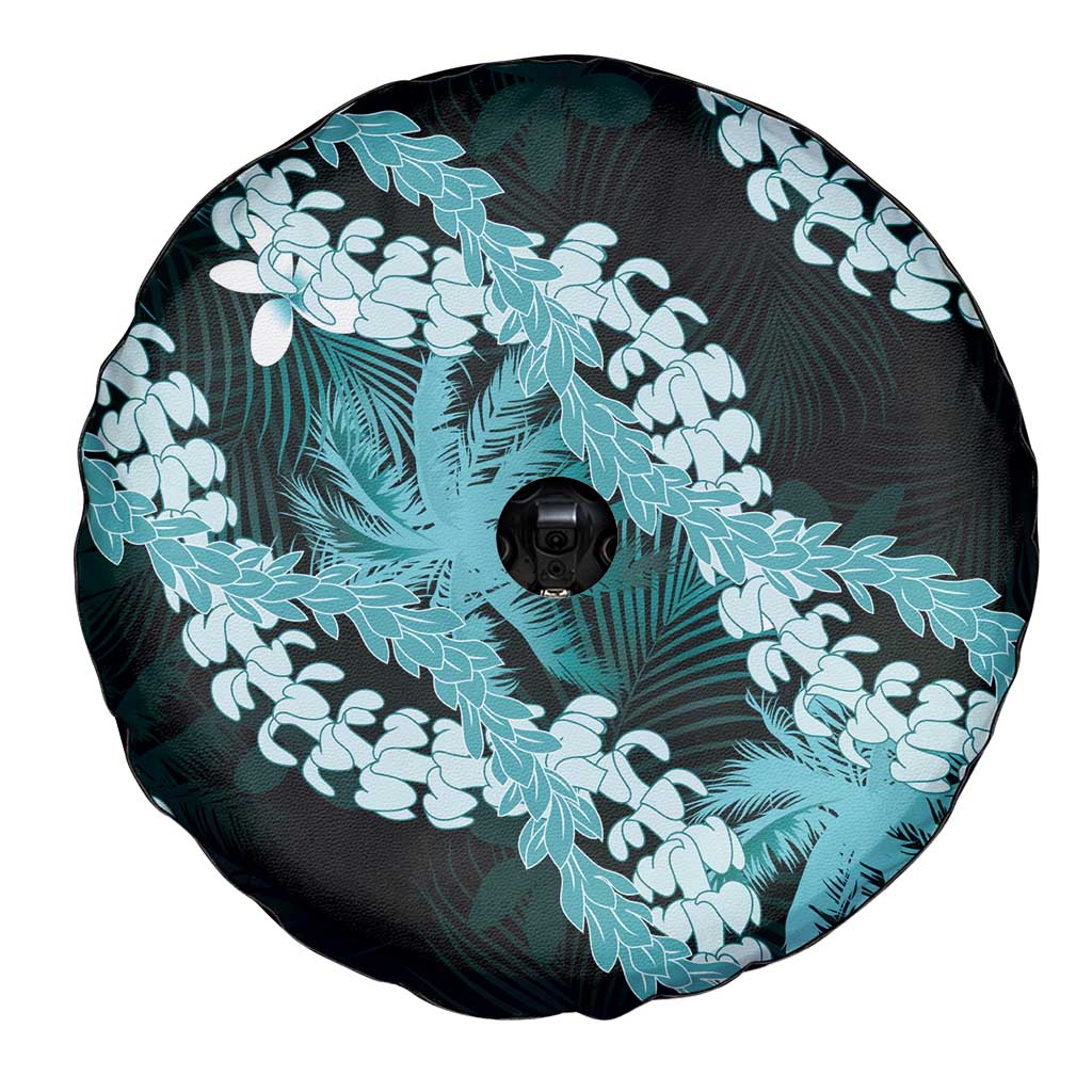 Puakenikeni Maile Lei Spare Tire Cover Frangipani Turquoise Tropical Leaves LT01 - Polynesian Pride