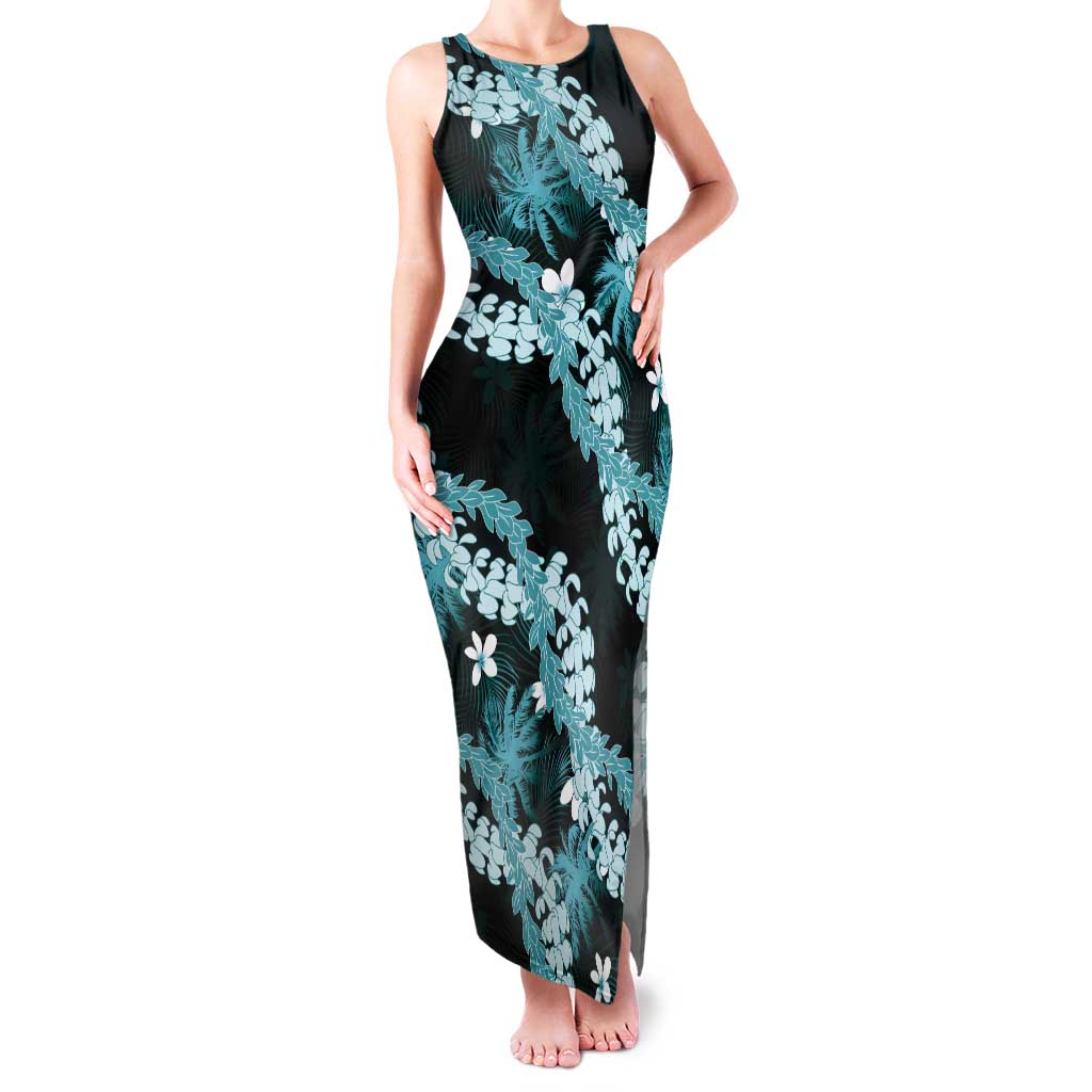Puakenikeni Maile Lei Tank Maxi Dress Frangipani Turquoise Tropical Leaves LT01 Women Turquoise - Polynesian Pride