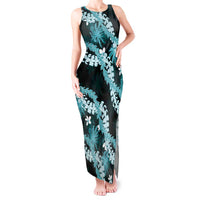 Puakenikeni Maile Lei Tank Maxi Dress Frangipani Turquoise Tropical Leaves LT01 Women Turquoise - Polynesian Pride