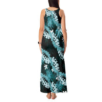 Puakenikeni Maile Lei Tank Maxi Dress Frangipani Turquoise Tropical Leaves LT01 - Polynesian Pride