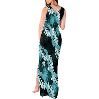 Puakenikeni Maile Lei Tank Maxi Dress Frangipani Turquoise Tropical Leaves LT01 - Polynesian Pride