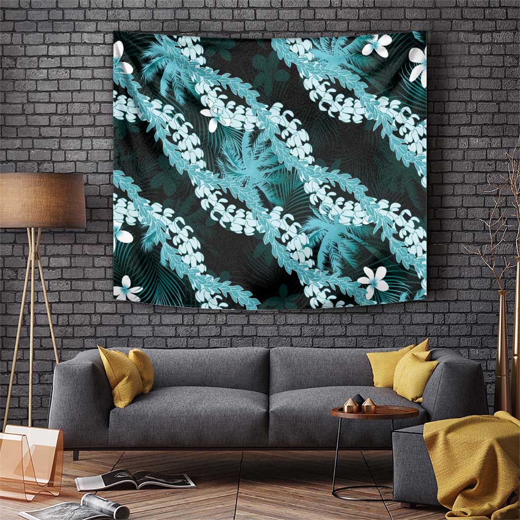Puakenikeni Maile Lei Tapestry Frangipani Turquoise Tropical Leaves