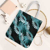 Puakenikeni Maile Lei Tote Bag Frangipani Turquoise Tropical Leaves