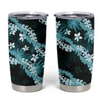 Puakenikeni Maile Lei Tumbler Cup Frangipani Turquoise Tropical Leaves
