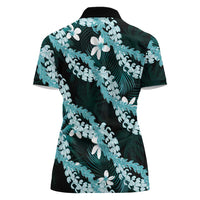Puakenikeni Maile Lei Women Polo Shirt Frangipani Turquoise Tropical Leaves LT01 - Polynesian Pride