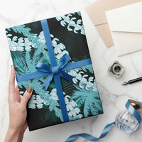 Puakenikeni Maile Lei Wrapping Paper Frangipani Turquoise Tropical Leaves