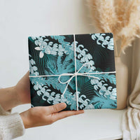 Puakenikeni Maile Lei Wrapping Paper Frangipani Turquoise Tropical Leaves