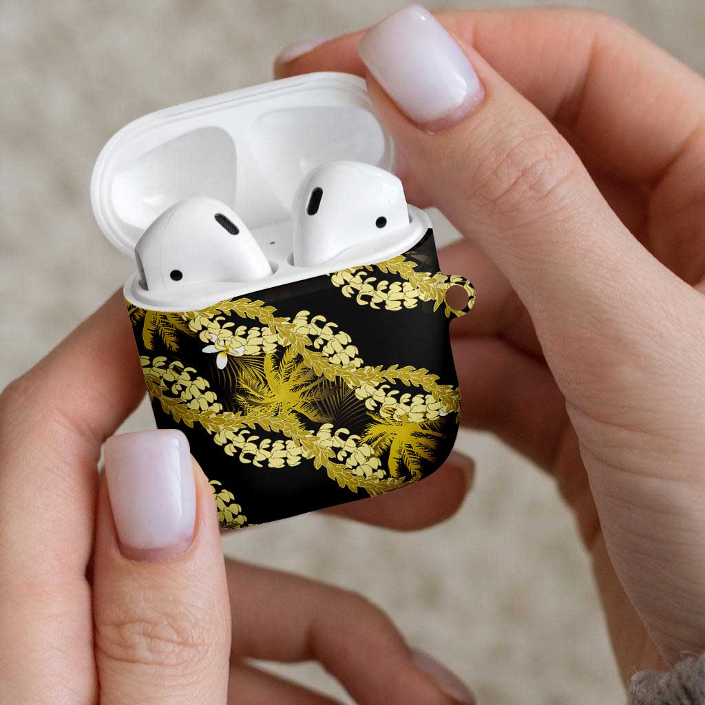 Puakenikeni Maile Lei AirPods Case Frangipani Yellow Tropical Leaves