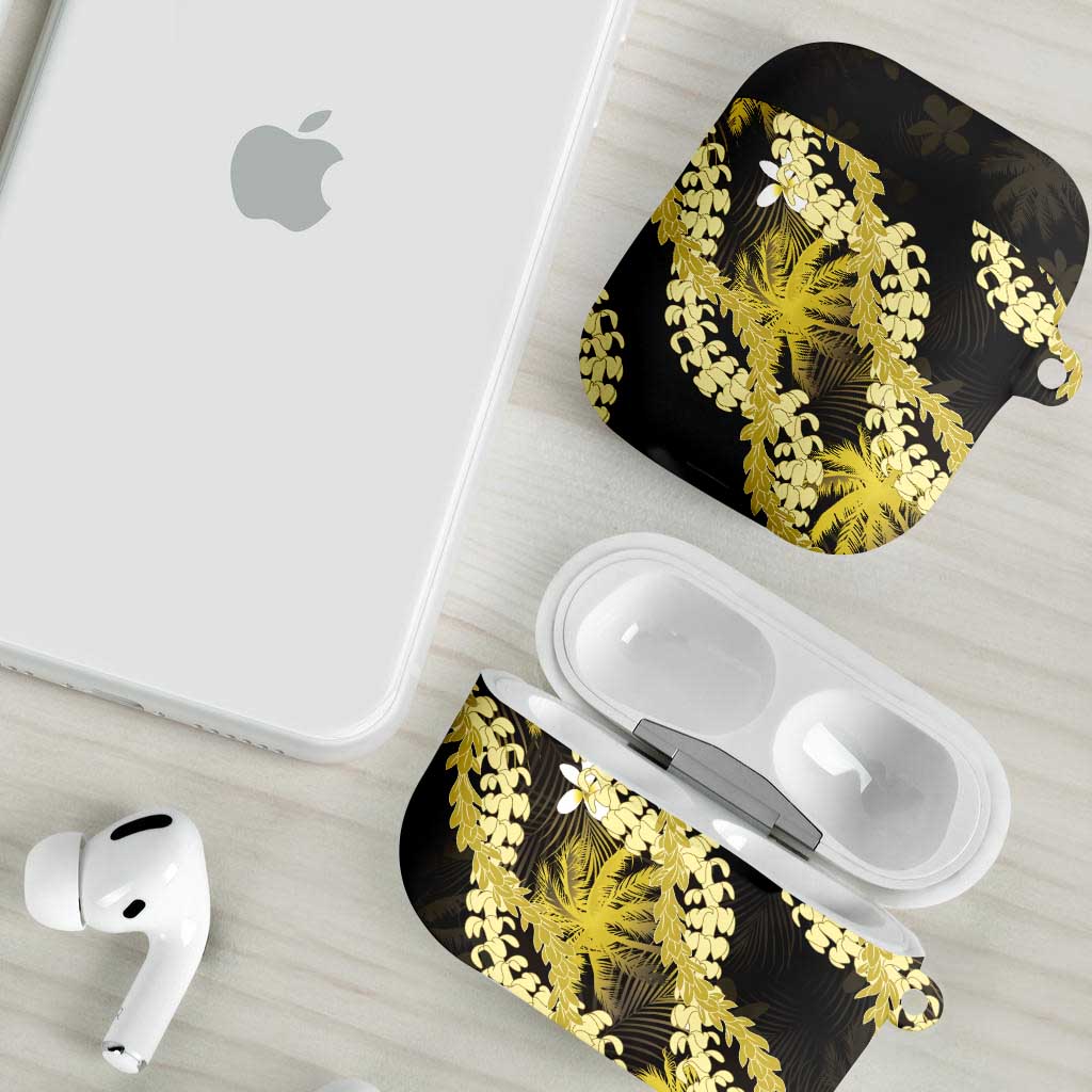 Puakenikeni Maile Lei AirPods Case Frangipani Yellow Tropical Leaves
