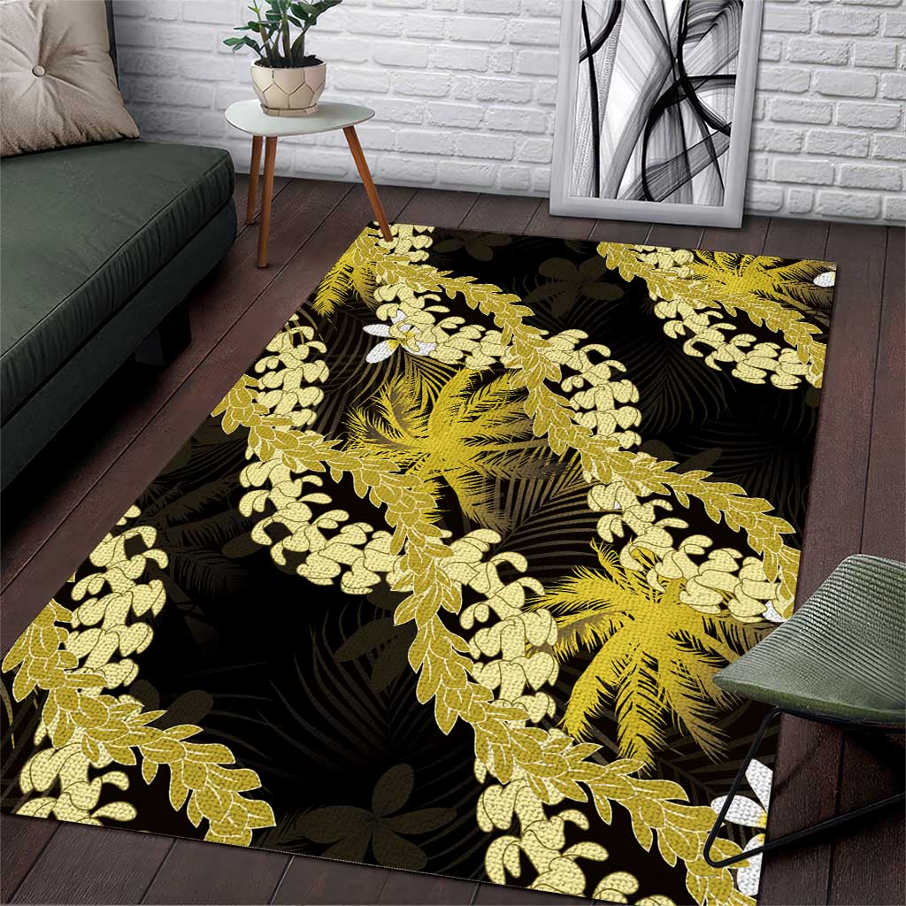 Puakenikeni Maile Lei Area Rug Frangipani Yellow Tropical Leaves