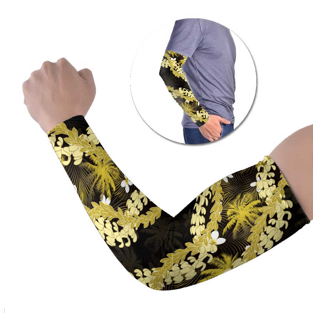 Puakenikeni Maile Lei Arm Sleeves Frangipani Yellow Tropical Leaves