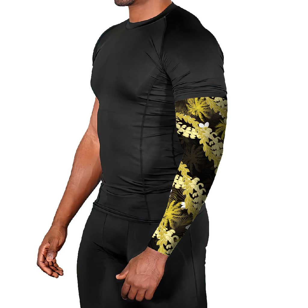 Puakenikeni Maile Lei Arm Sleeves Frangipani Yellow Tropical Leaves