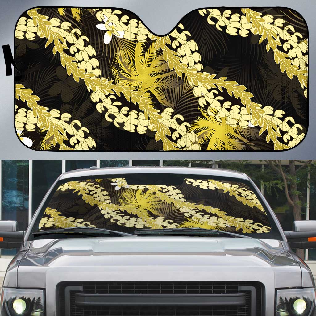 Puakenikeni Maile Lei Auto Sun Shade Frangipani Yellow Tropical Leaves LT01 Yellow - Polynesian Pride