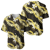 Puakenikeni Maile Lei Baseball Jersey Frangipani Yellow Tropical Leaves