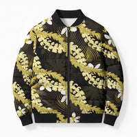 Puakenikeni Maile Lei Bomber Puffer Jacket Frangipani Yellow Tropical Leaves LT01 Unisex Yellow - Polynesian Pride