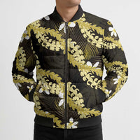 Puakenikeni Maile Lei Bomber Puffer Jacket Frangipani Yellow Tropical Leaves LT01 - Polynesian Pride