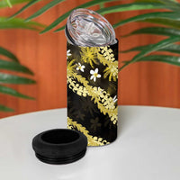 Puakenikeni Maile Lei 4 in 1 Can Cooler Tumbler Frangipani Yellow Tropical Leaves LT01 - Polynesian Pride
