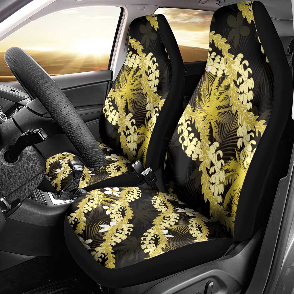 Puakenikeni Maile Lei Car Seat Cover Frangipani Yellow Tropical Leaves LT01 - Polynesian Pride