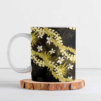 Puakenikeni Maile Lei Ceramic Mug Frangipani Yellow Tropical Leaves