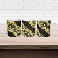 Puakenikeni Maile Lei Ceramic Mug Frangipani Yellow Tropical Leaves