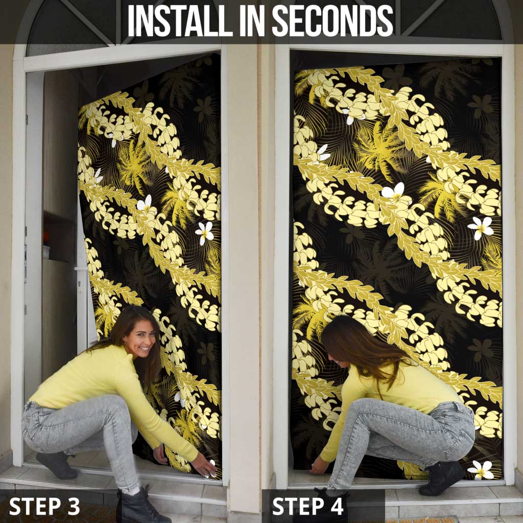 Puakenikeni Maile Lei Door Cover Frangipani Yellow Tropical Leaves