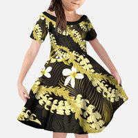 Puakenikeni Maile Lei Family Matching Long Sleeve Bodycon Dress and Hawaiian Shirt Frangipani Yellow Tropical Leaves LT01 Daughter's Dress Yellow - Polynesian Pride