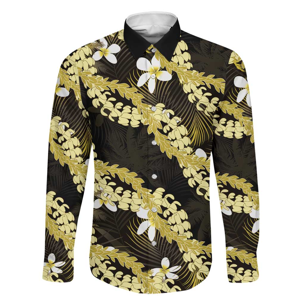 Puakenikeni Maile Lei Family Matching Long Sleeve Bodycon Dress and Hawaiian Shirt Frangipani Yellow Tropical Leaves LT01 Dad's Shirt - Long Sleeve Yellow - Polynesian Pride