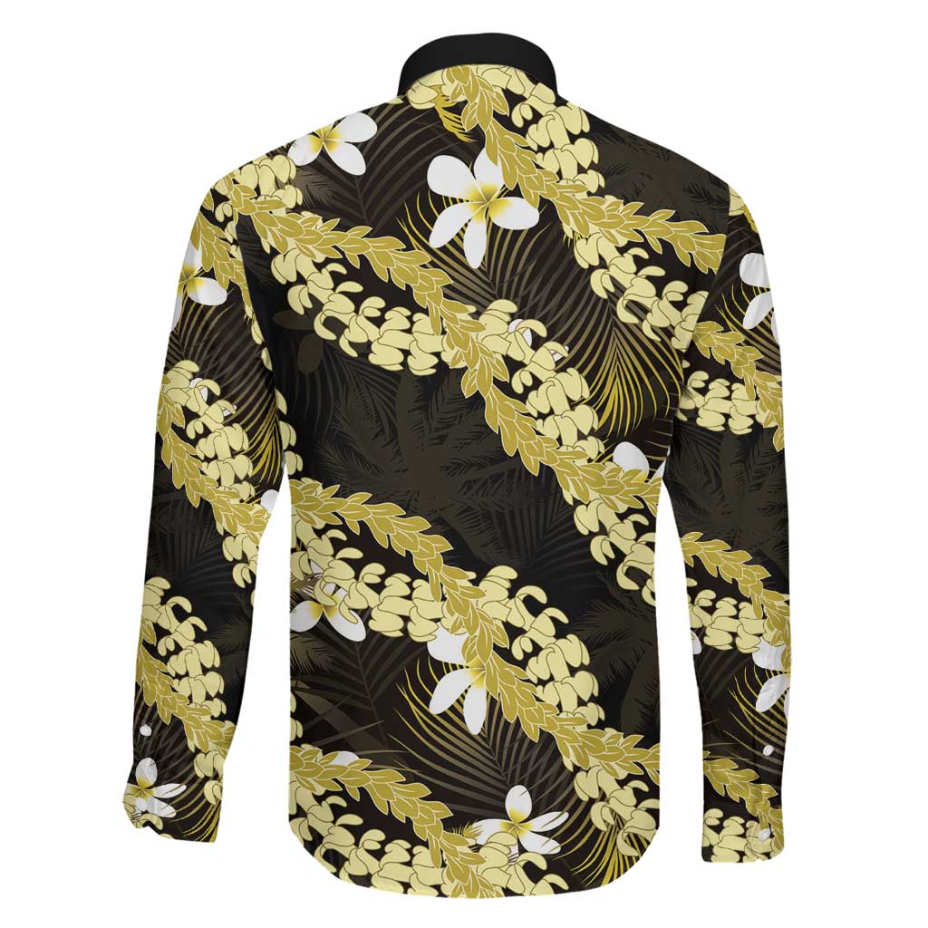 Puakenikeni Maile Lei Family Matching Long Sleeve Bodycon Dress and Hawaiian Shirt Frangipani Yellow Tropical Leaves LT01 - Polynesian Pride