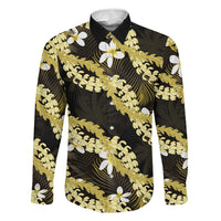 Puakenikeni Maile Lei Family Matching Off Shoulder Maxi Dress and Hawaiian Shirt Frangipani Yellow Tropical Leaves LT01 Dad's Shirt - Long Sleeve Yellow - Polynesian Pride