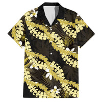 Puakenikeni Maile Lei Family Matching Off Shoulder Short Dress and Hawaiian Shirt Frangipani Yellow Tropical Leaves LT01 Dad's Shirt - Short Sleeve Yellow - Polynesian Pride