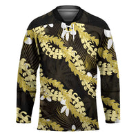 Puakenikeni Maile Lei Hockey Jersey Frangipani Yellow Tropical Leaves