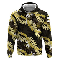 Puakenikeni Maile Lei Hoodie Frangipani Yellow Tropical Leaves