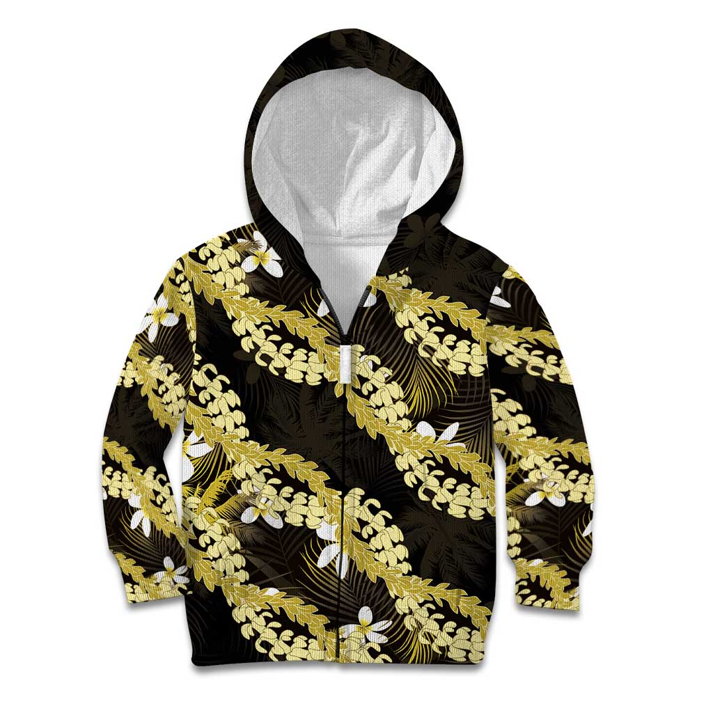 Puakenikeni Maile Lei Kid Hoodie Frangipani Yellow Tropical Leaves LT01 Zip Hoodie Yellow - Polynesian Pride