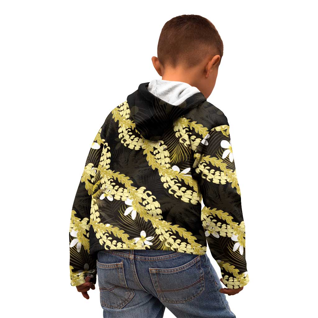 Puakenikeni Maile Lei Kid Hoodie Frangipani Yellow Tropical Leaves LT01 - Polynesian Pride