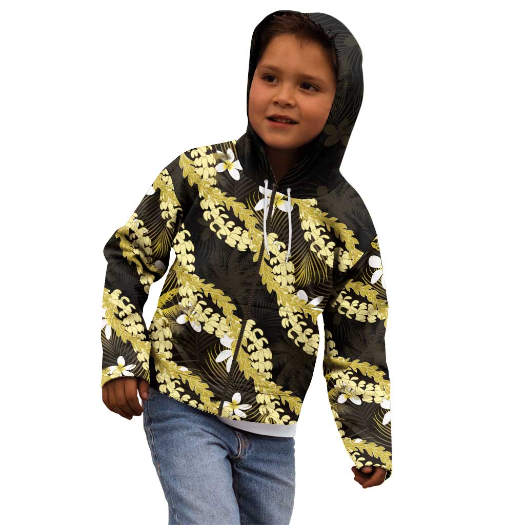 Puakenikeni Maile Lei Kid Hoodie Frangipani Yellow Tropical Leaves LT01 - Polynesian Pride