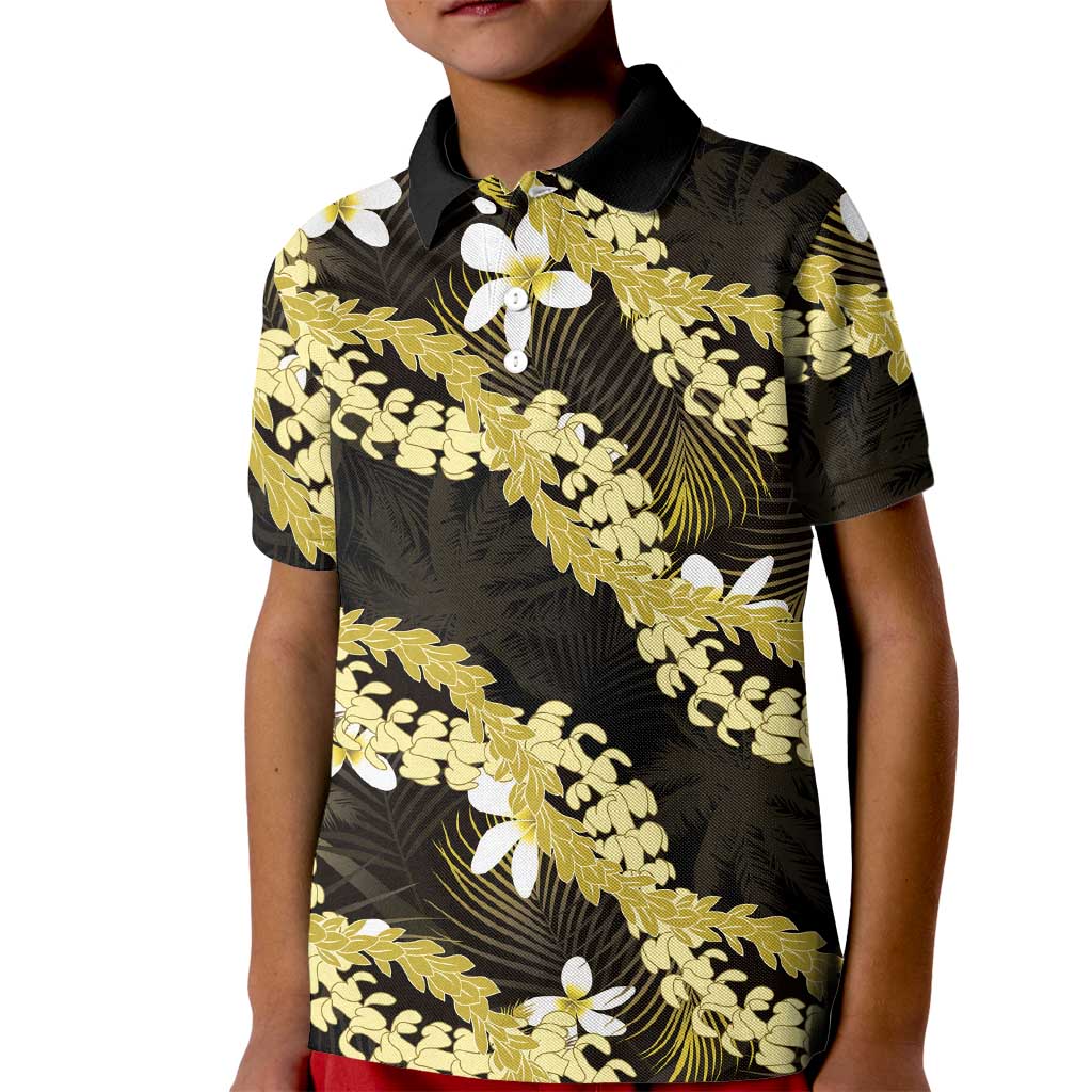 Puakenikeni Maile Lei Kid Polo Shirt Frangipani Yellow Tropical Leaves LT01 Kid Yellow - Polynesian Pride