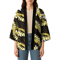 Puakenikeni Maile Lei Kimono Frangipani Yellow Tropical Leaves