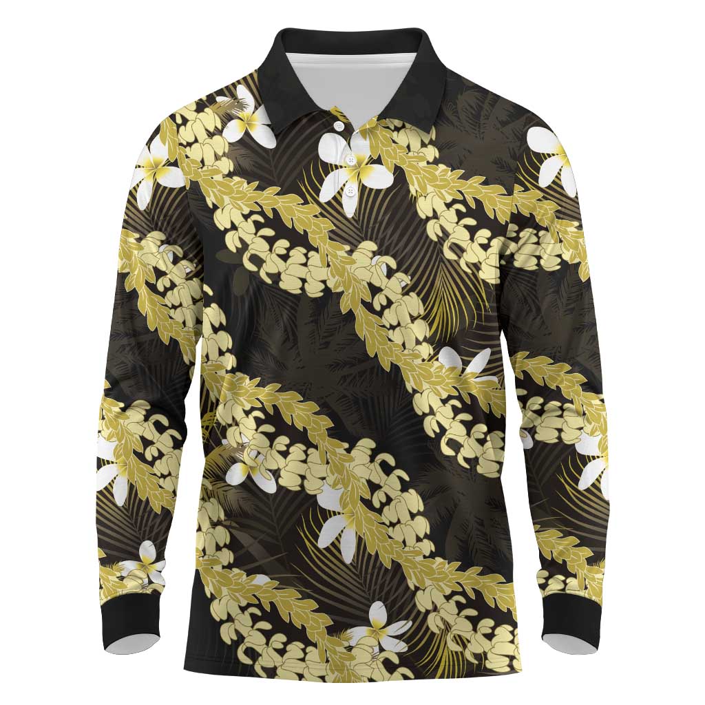 Puakenikeni Maile Lei Long Sleeve Polo Shirt Frangipani Yellow Tropical Leaves LT01 Yellow - Polynesian Pride