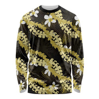 Puakenikeni Maile Lei Long Sleeve Shirt Frangipani Yellow Tropical Leaves