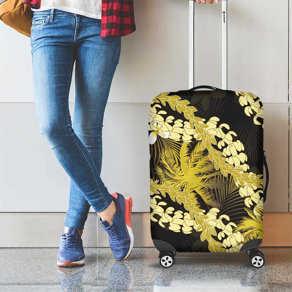Puakenikeni Maile Lei Luggage Cover Frangipani Yellow Tropical Leaves LT01 - Polynesian Pride