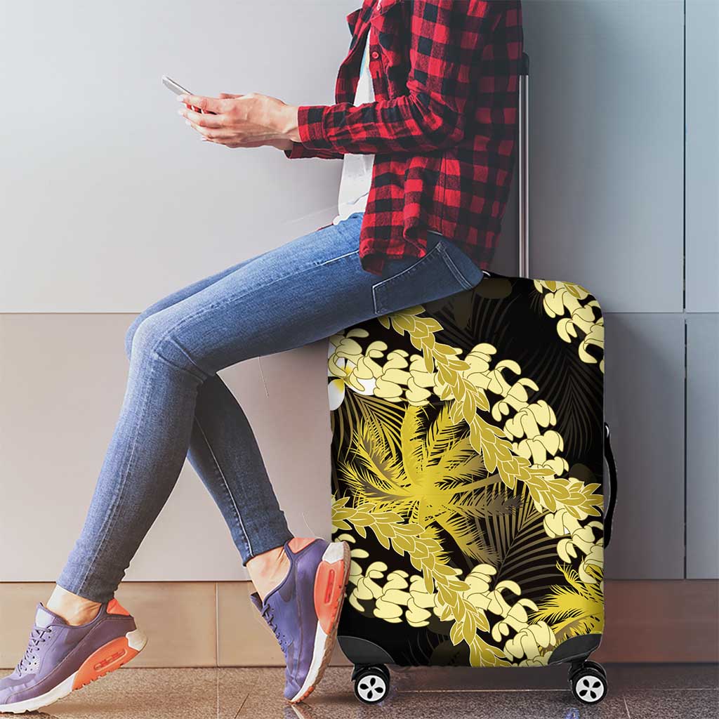 Puakenikeni Maile Lei Luggage Cover Frangipani Yellow Tropical Leaves LT01 - Polynesian Pride