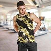 Puakenikeni Maile Lei Men Tank Top Frangipani Yellow Tropical Leaves
