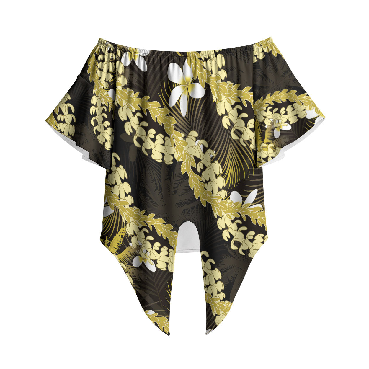 Puakenikeni Maile Lei Off Shoulder Wrap Waist Top Frangipani Yellow Tropical Leaves LT01 Yellow - Polynesian Pride