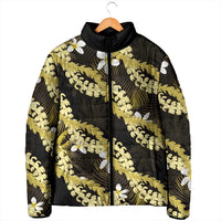 Puakenikeni Maile Lei Padded Jacket Frangipani Yellow Tropical Leaves