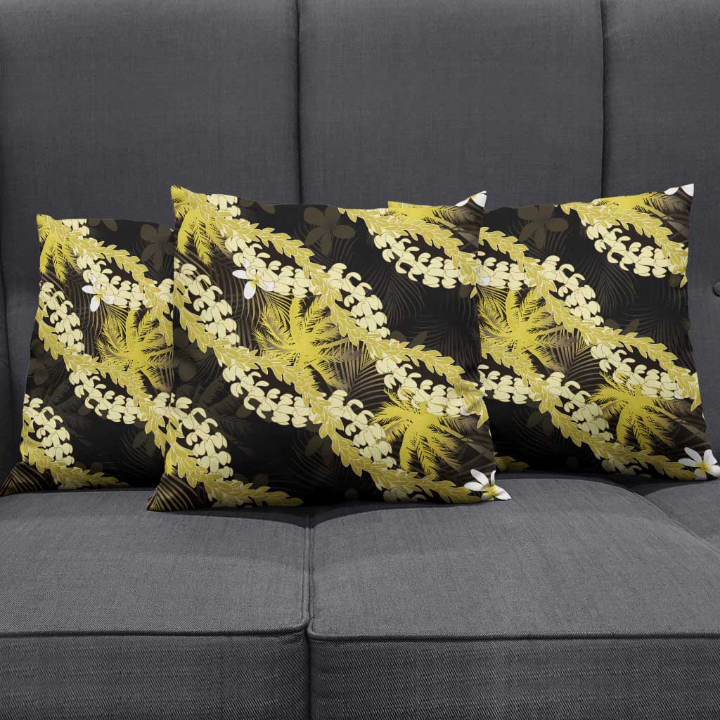 Puakenikeni Maile Lei Pillow Cover Frangipani Yellow Tropical Leaves LT01 - Polynesian Pride