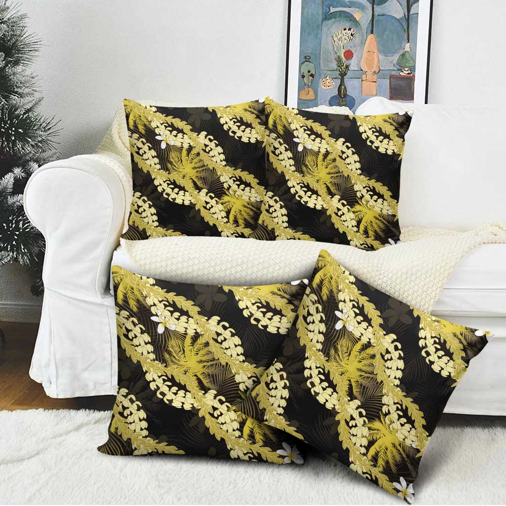 Puakenikeni Maile Lei Pillow Cover Frangipani Yellow Tropical Leaves LT01 - Polynesian Pride